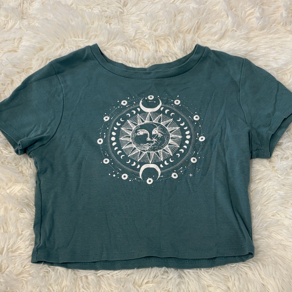 Teal Graphic Crop Top